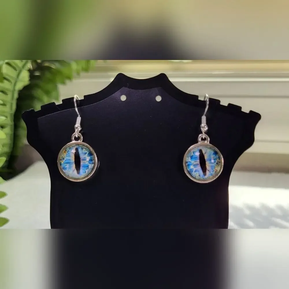 Mystic Blue Cat Eye Dangle Earrings – Handmade Fantasy Jewelry